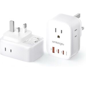 White Ornlontu Travel Adapter with USB Ports